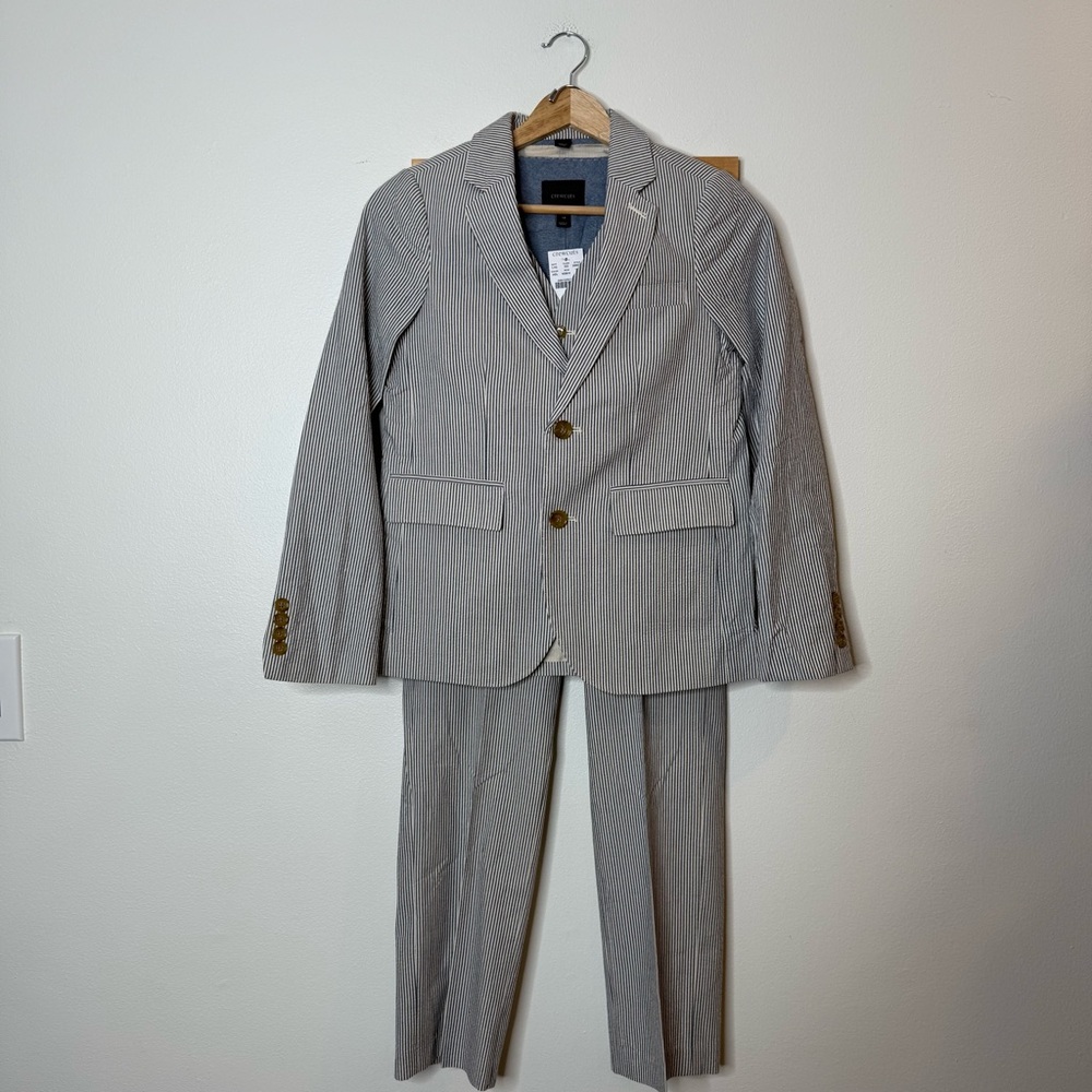 J. Crew Crewcuts Ludlow Seersucker 3 piece suit vest pant set size 12 formal